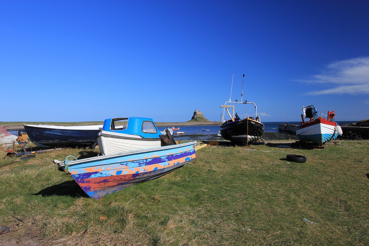 holy island northumberland coast fishing boats free photo