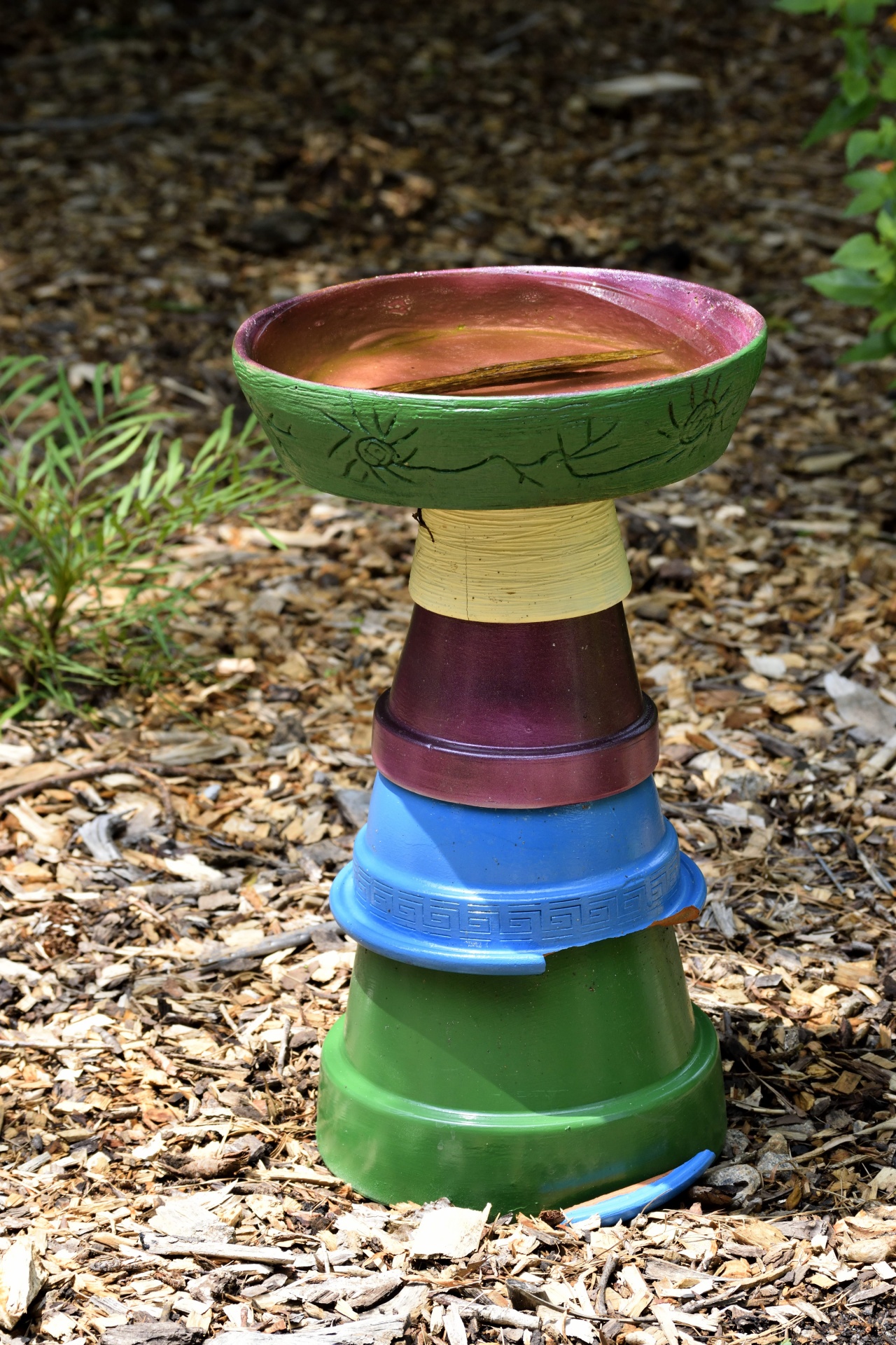 bird bath plant pots colorful free photo