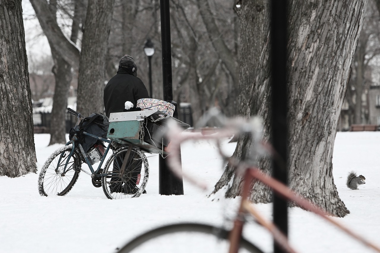 homeless bike snow free photo
