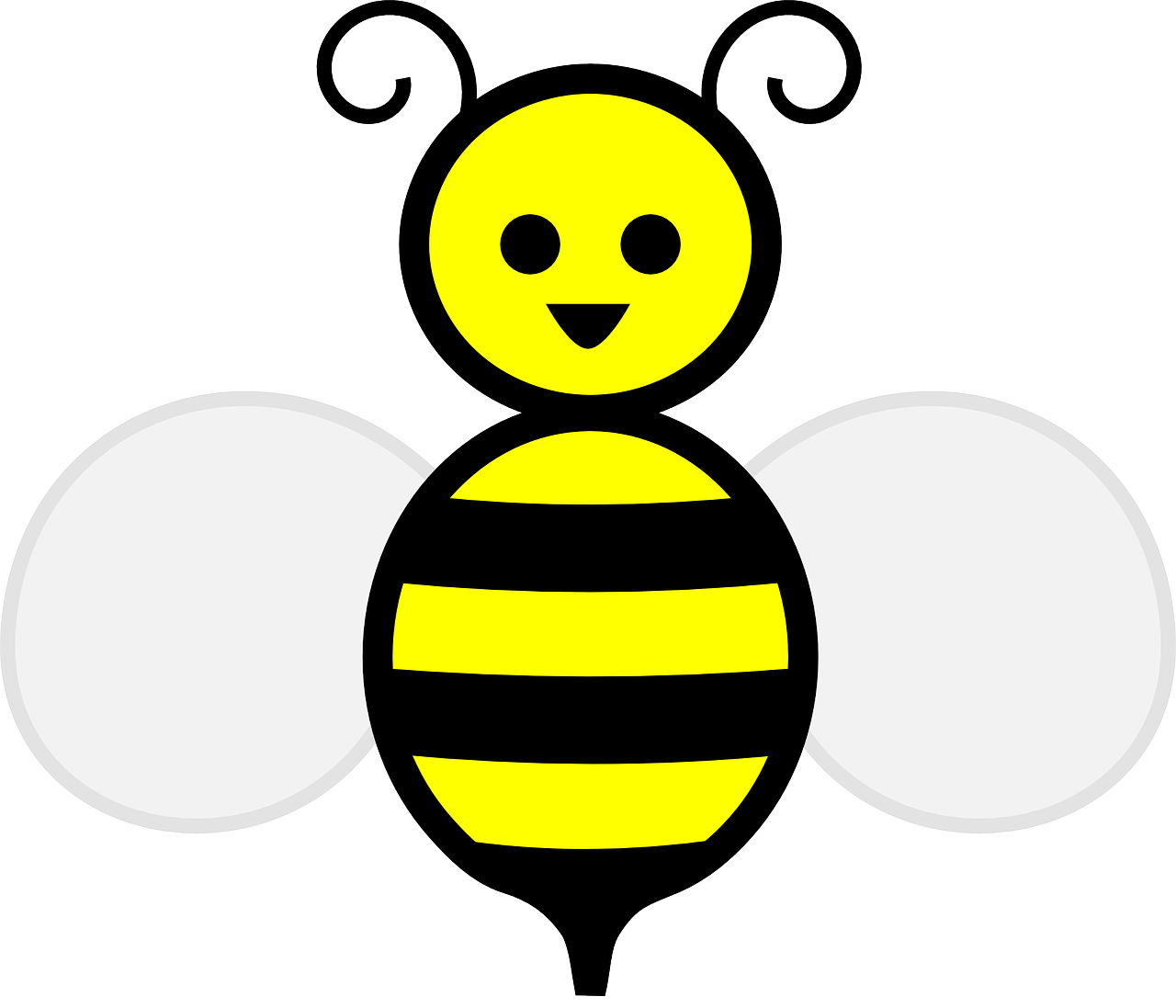 honey,bee,stripes,wings,curly,antennae,free vector graphics,free pictures, free photos, free images, royalty free, free illustrations, public domain