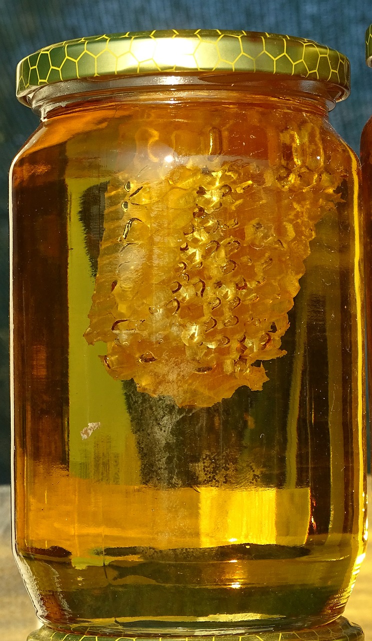 honey honey jar honeycomb free photo