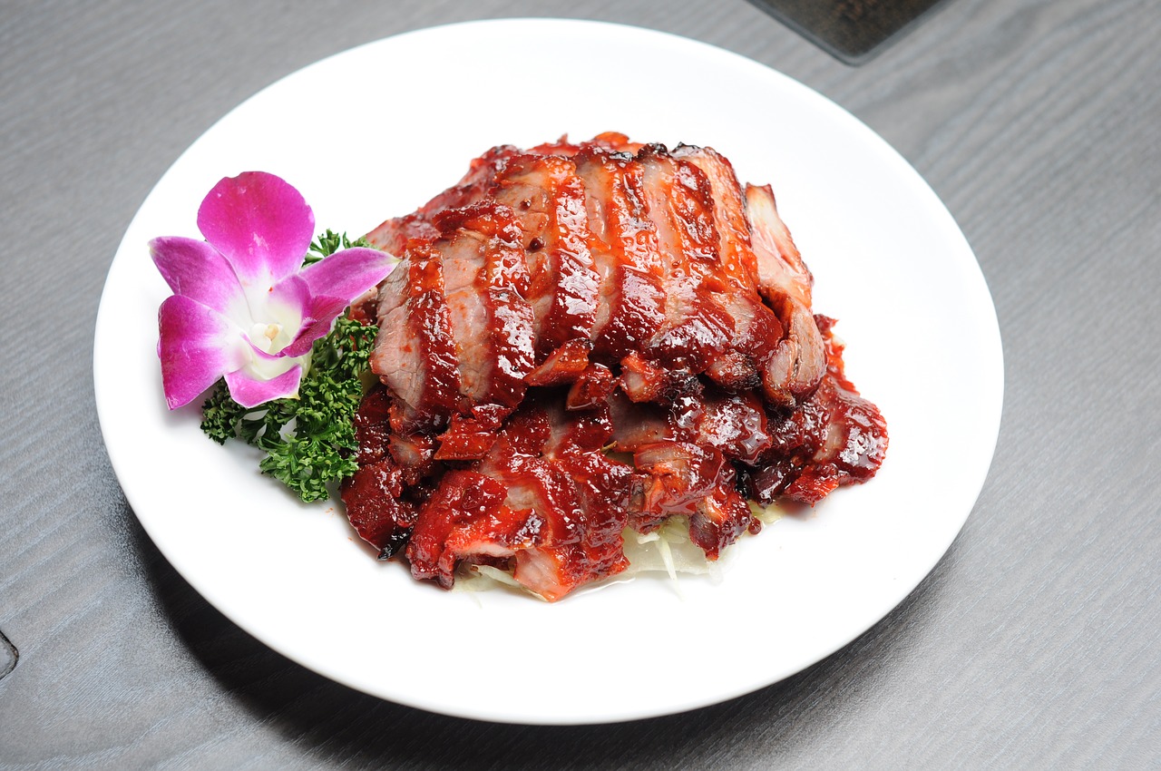 honey sauce char siew hong kong style restaurant cuisine free photo