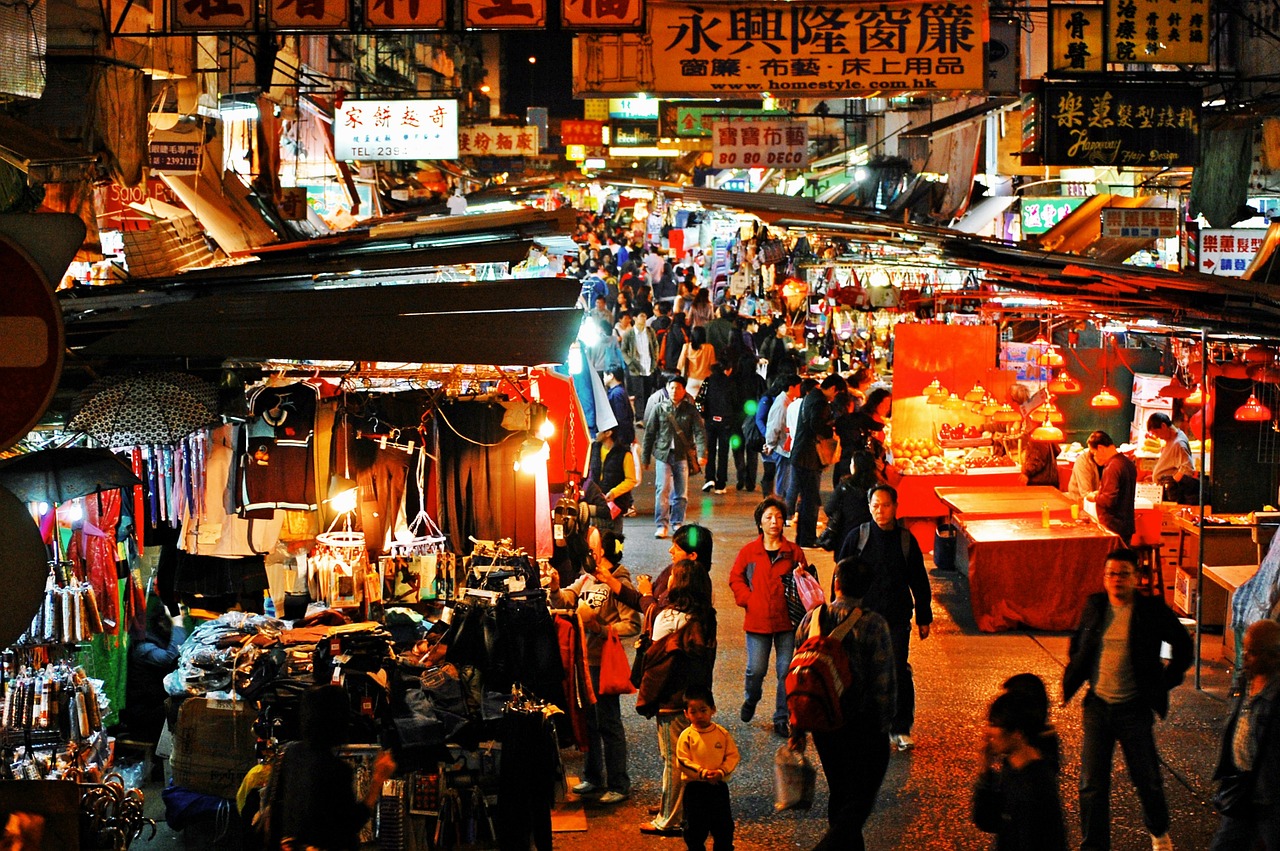 hong kong night market night free photo