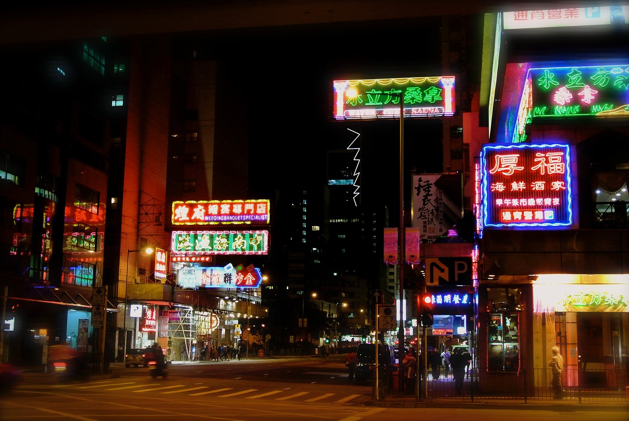 hong kong neon building free photo