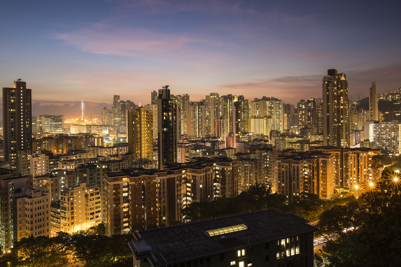 hong kong skyline night free photo