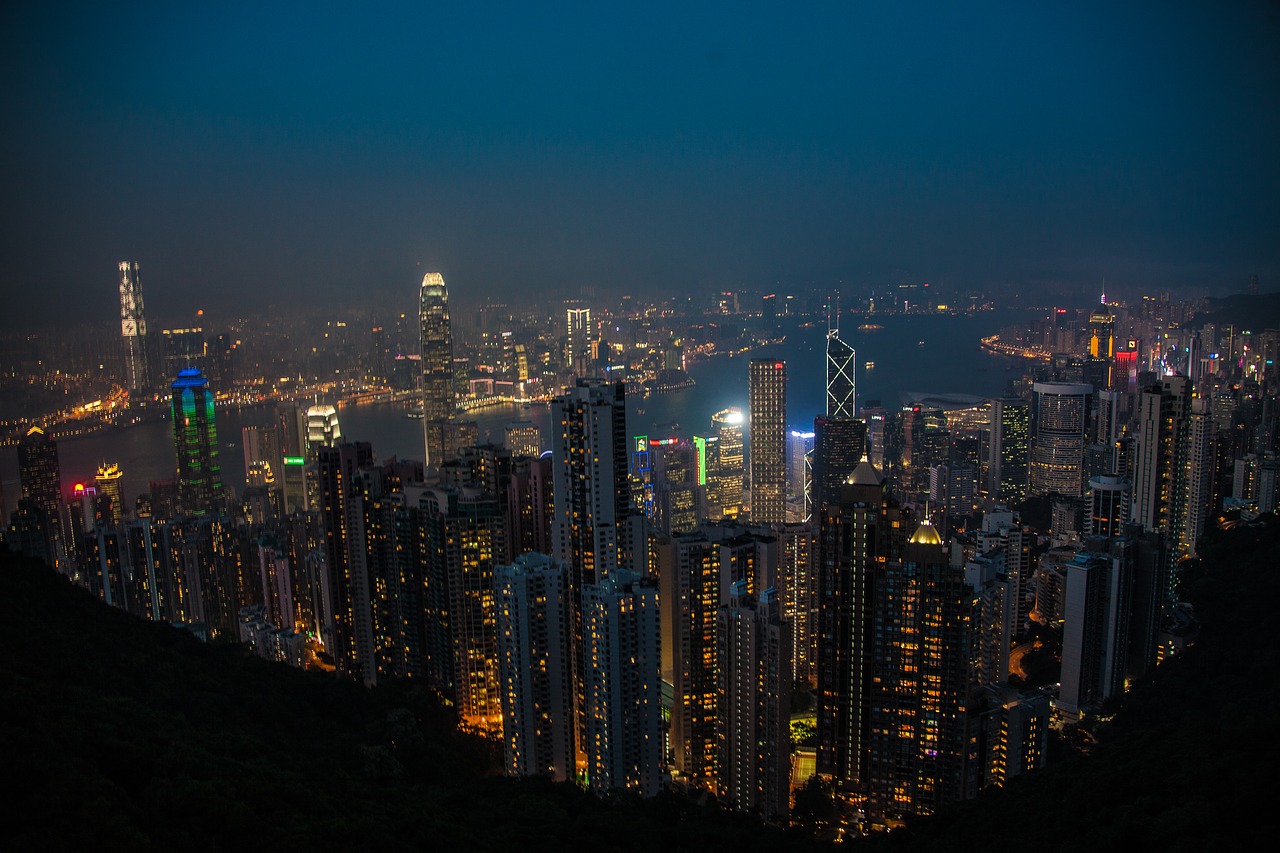 hong kong night victoria peak free photo