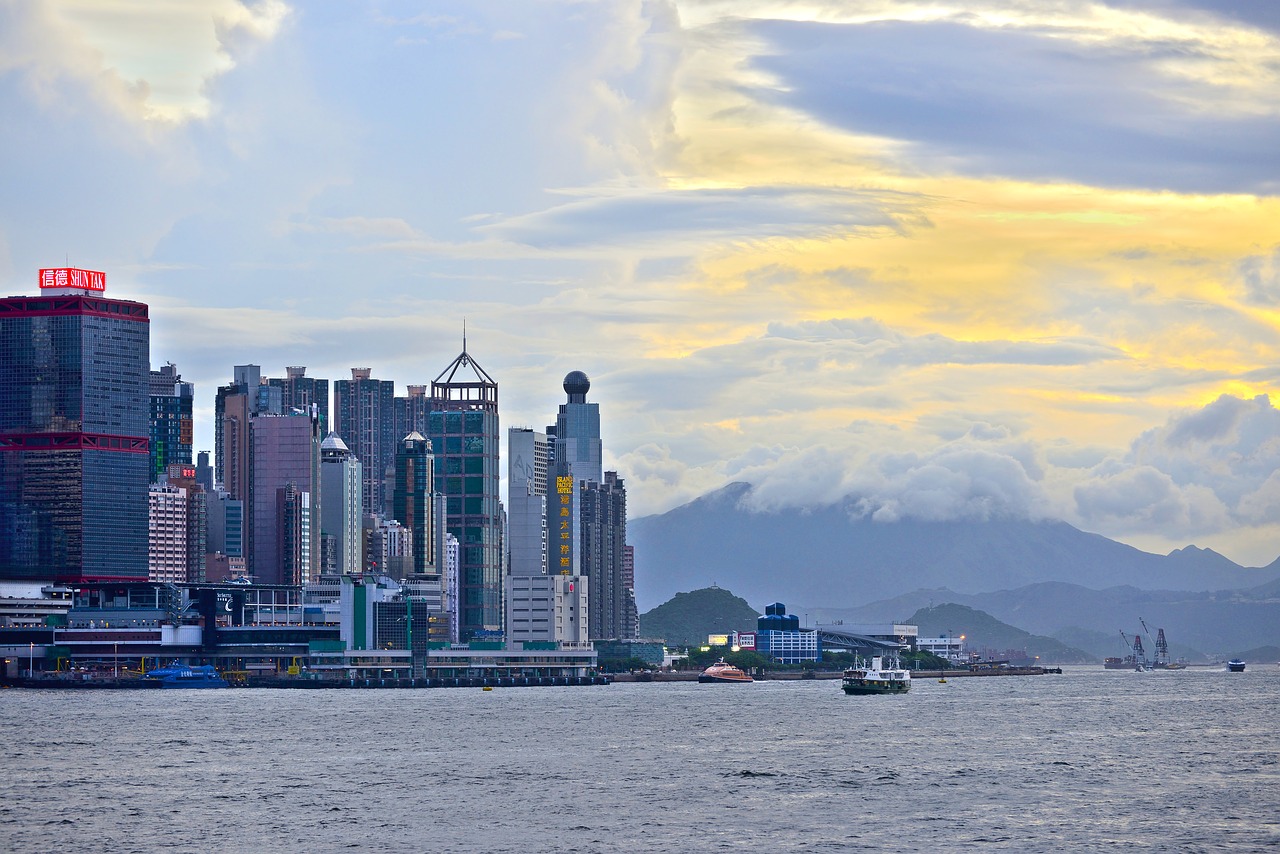 hong kong skyline water free photo