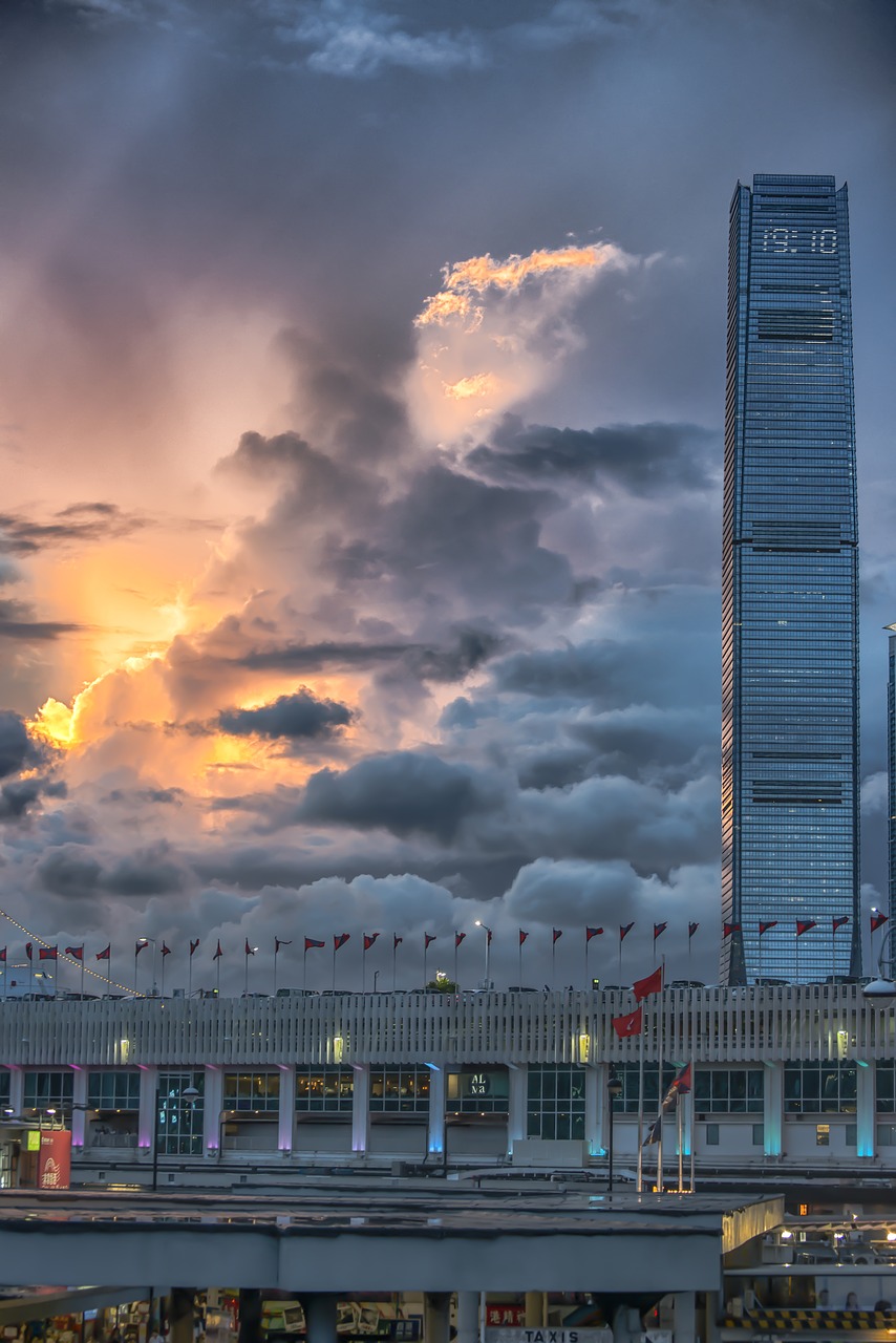 hong kong skyscraper evening free photo