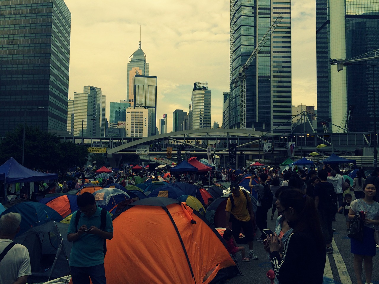 hong kong protest tents free photo