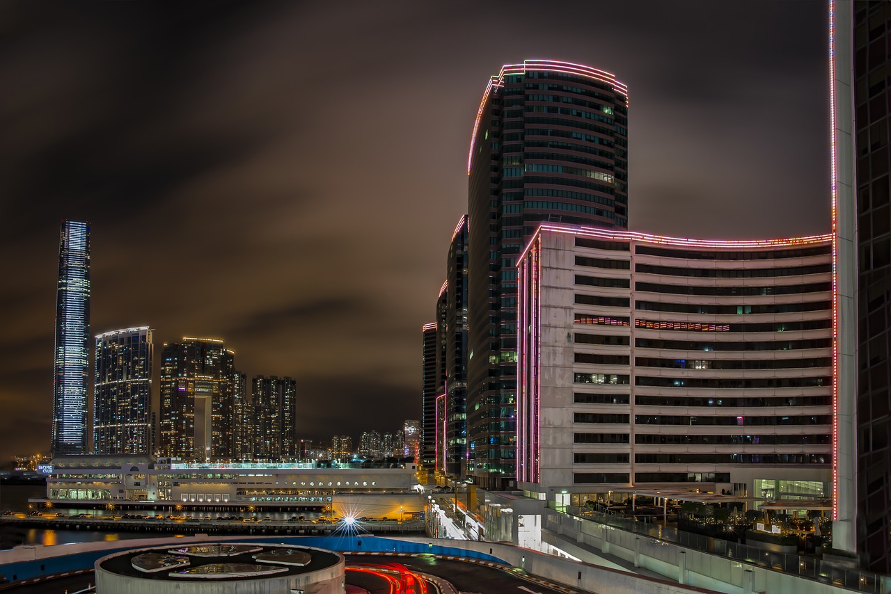 hong kong at night skyline free photo