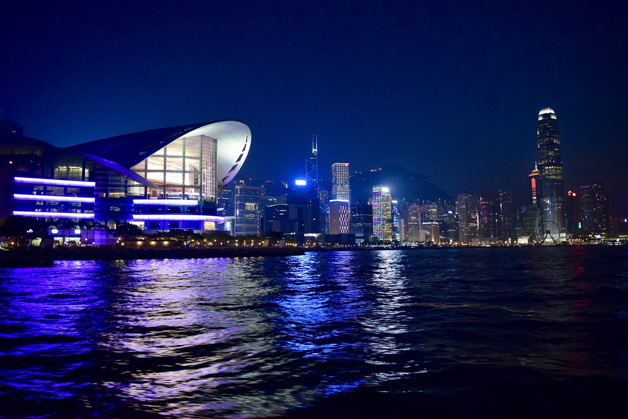 hong kong night skyline free photo