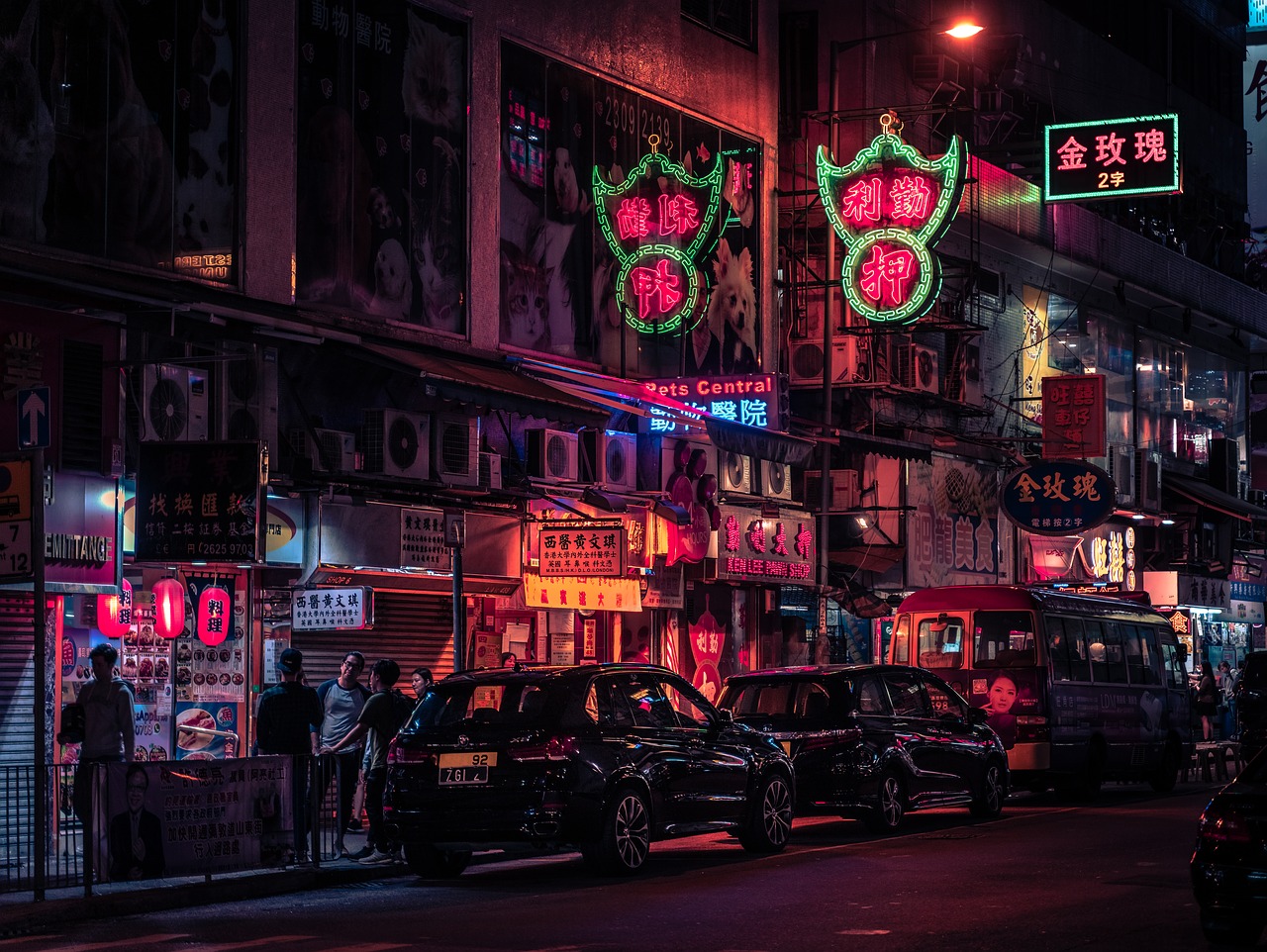 hong kong  neon  road free photo