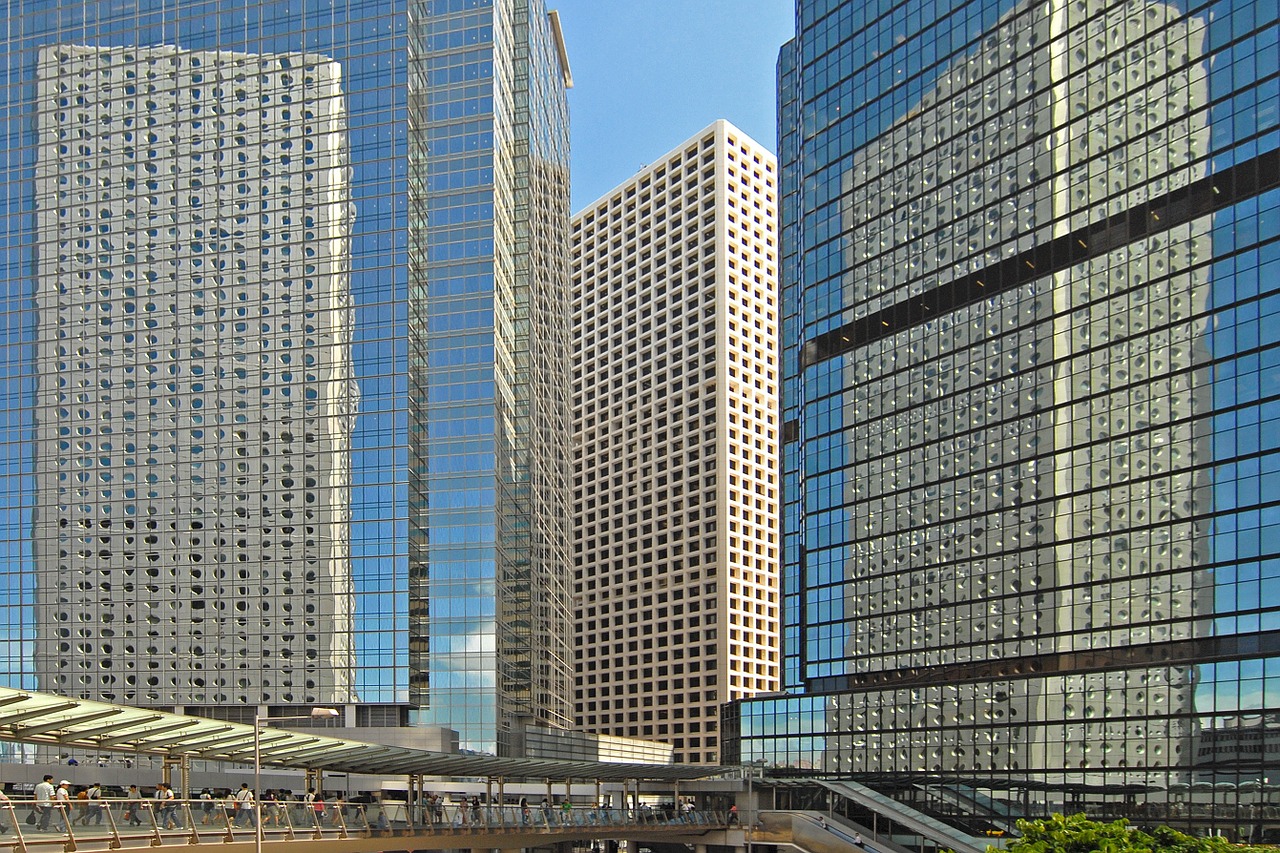 hong kong skyscrapers mirroring free photo