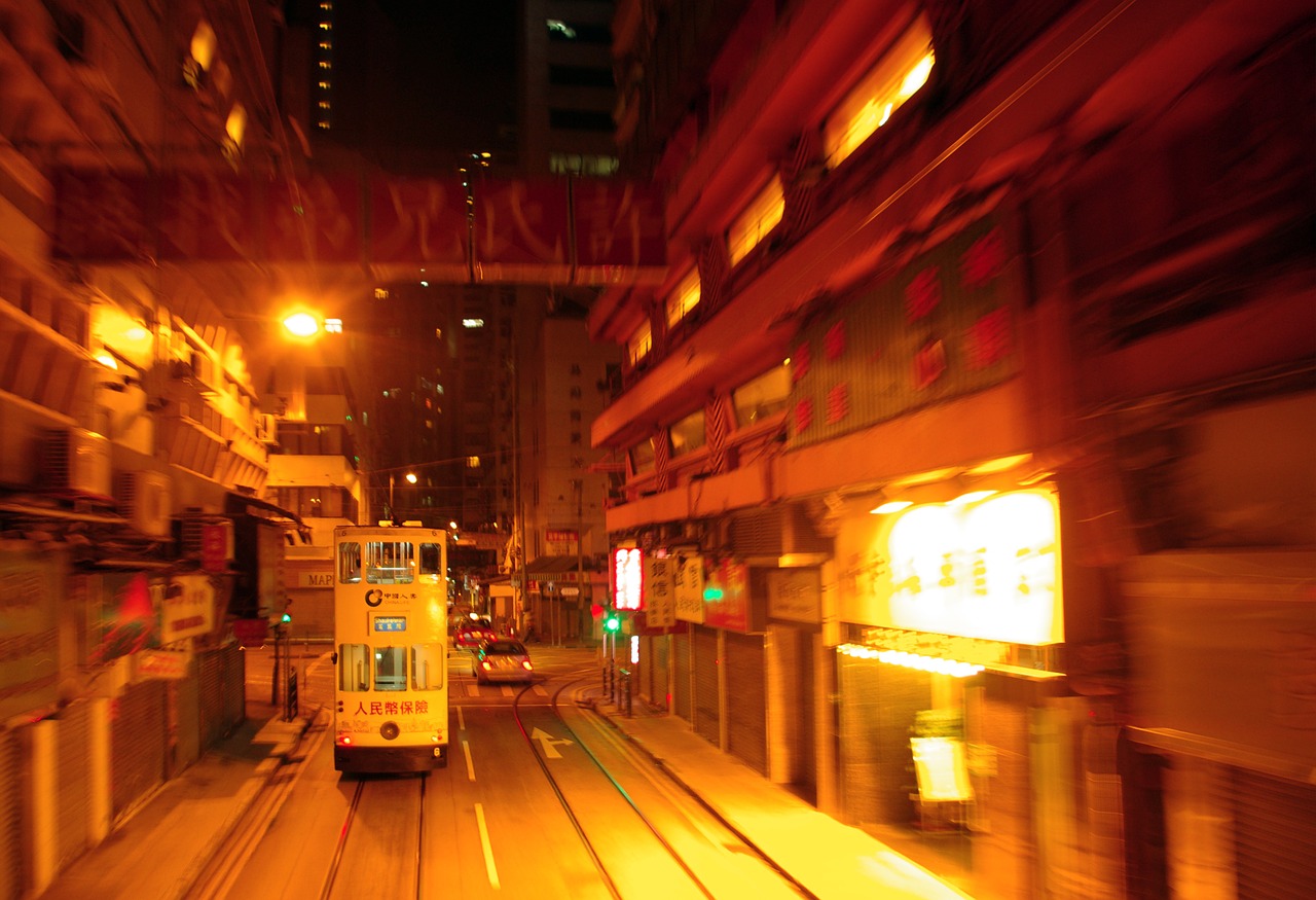 hong kong tram night free photo