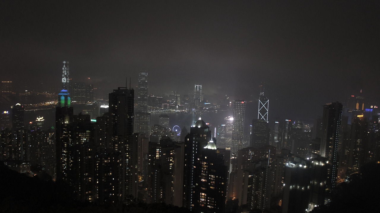 hong kong central night landscape free photo