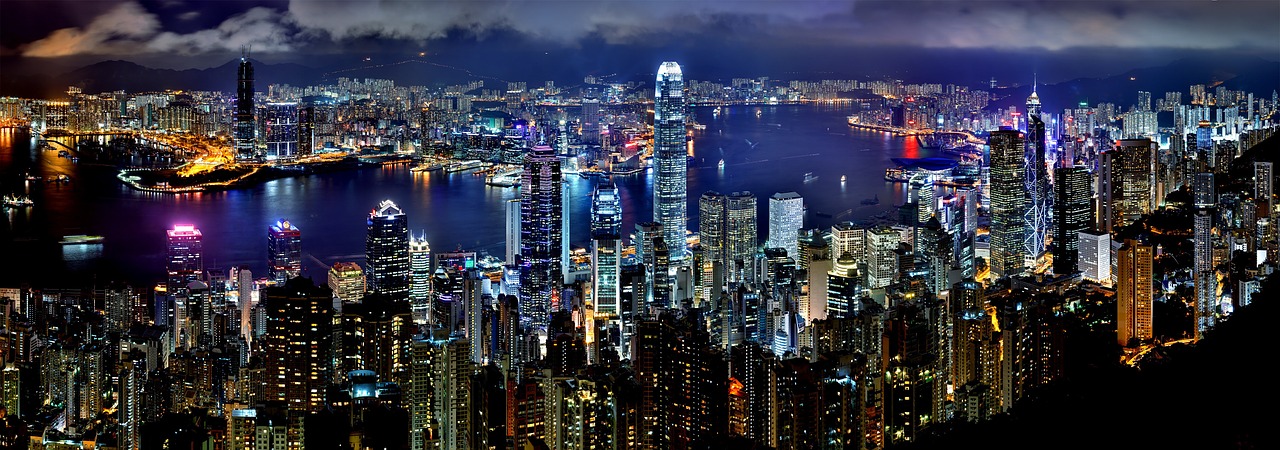 hong kong skyline night free photo