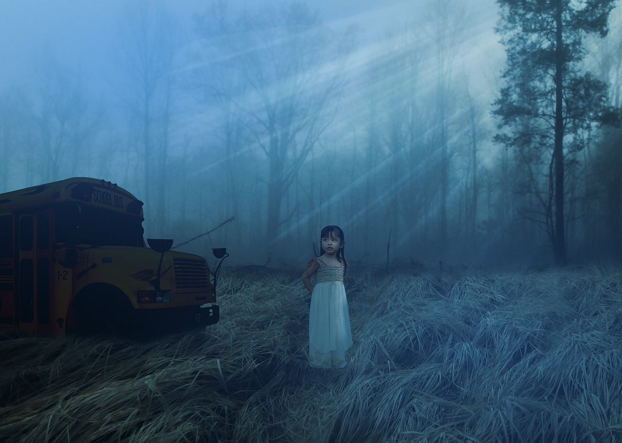 horror school bus alone free photo