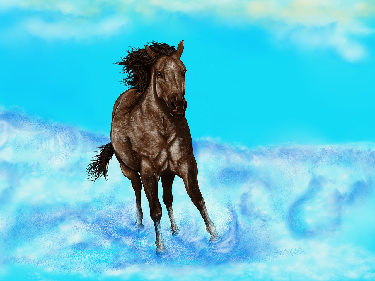 horse water painting free photo