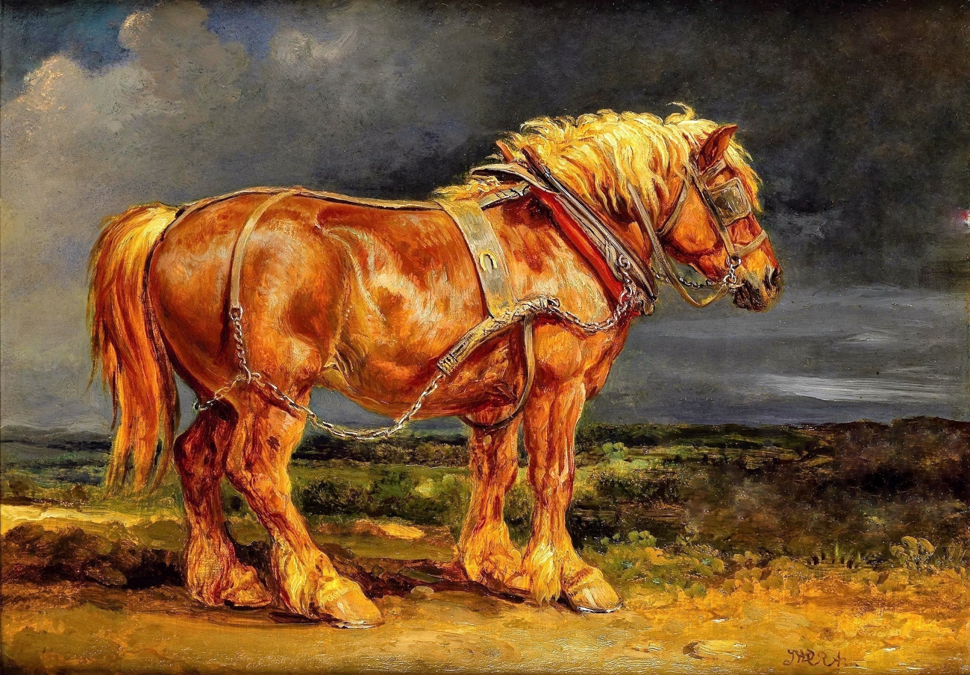 horse landscape painting free photo