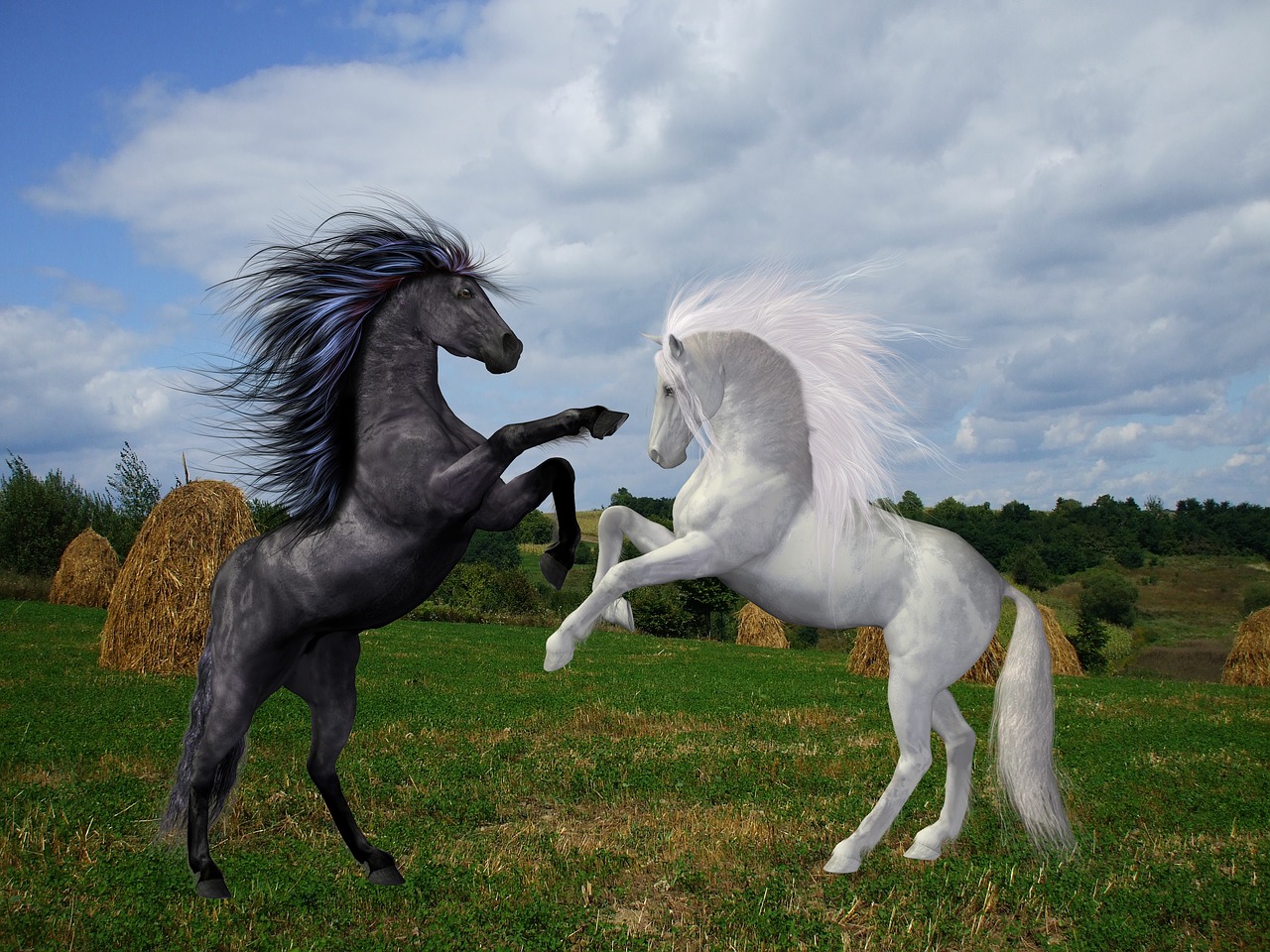 horses black white free photo