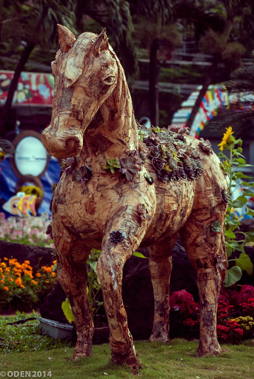 horses wooden sculptures free photo