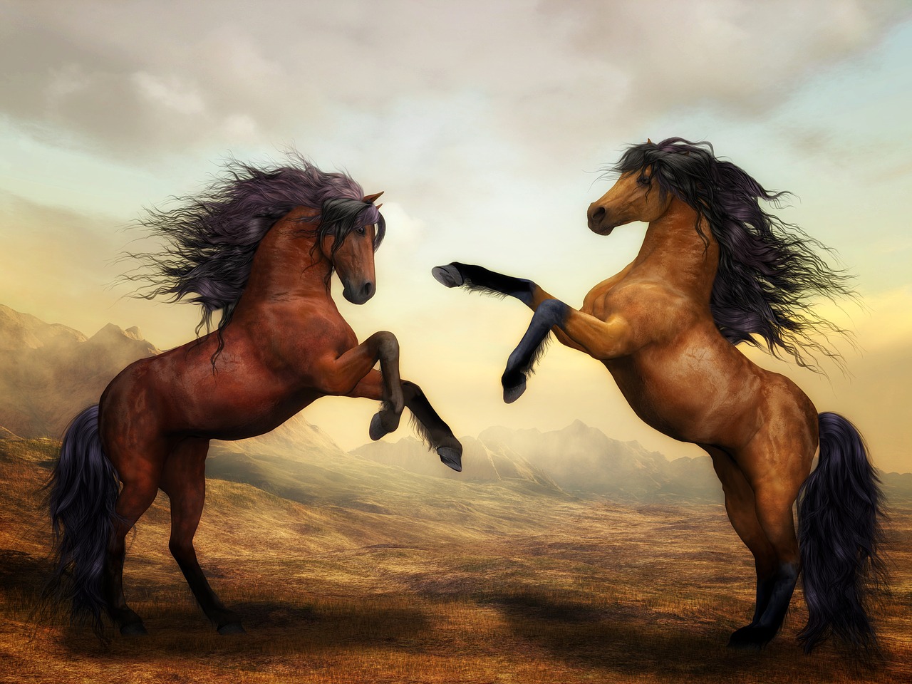 horses wild horses digital art free photo