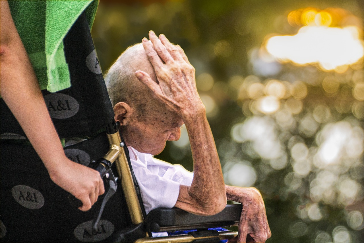 hospice care elderly in wheel chair free photo