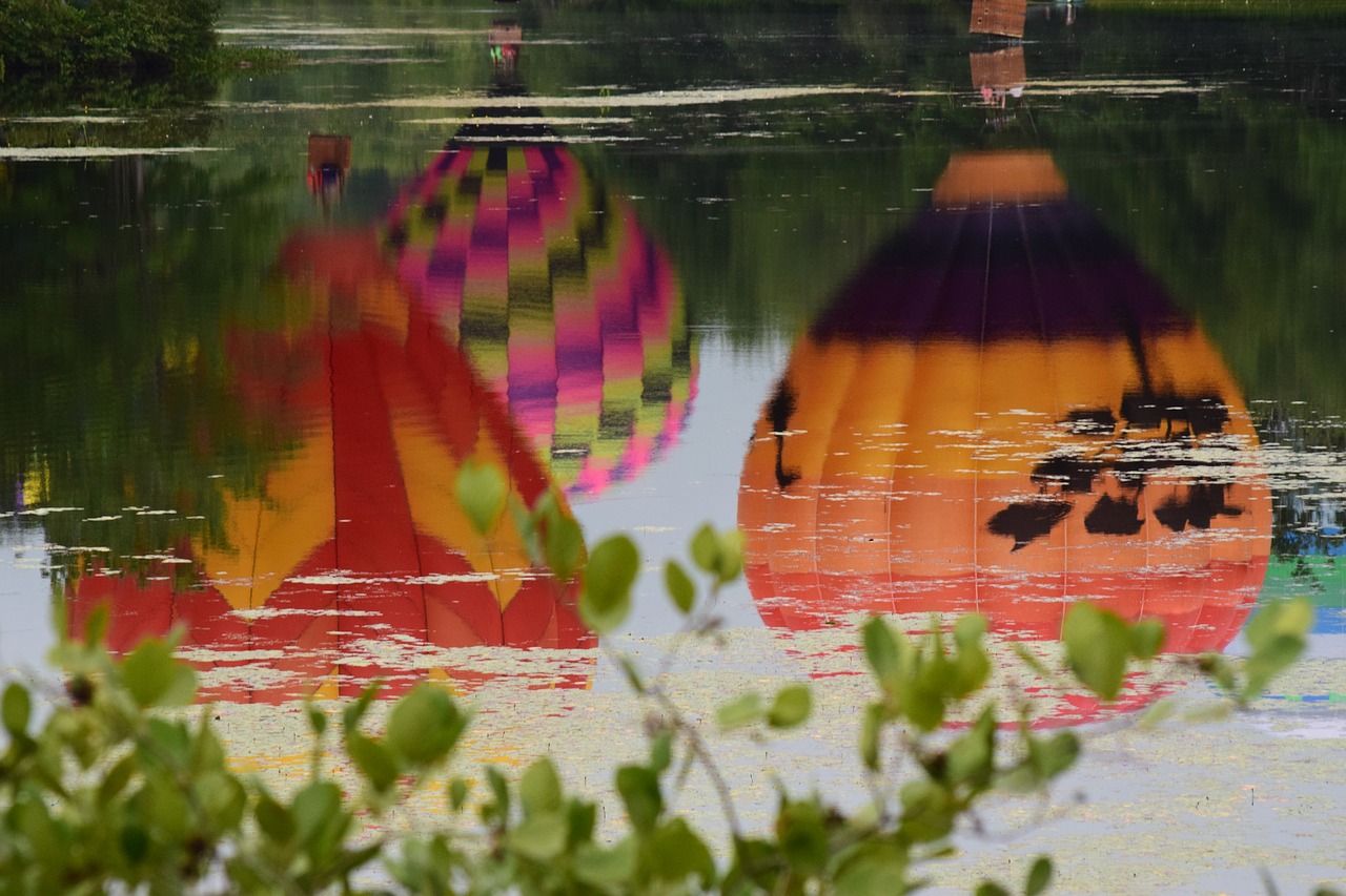 hot air balloon water reflection free photo