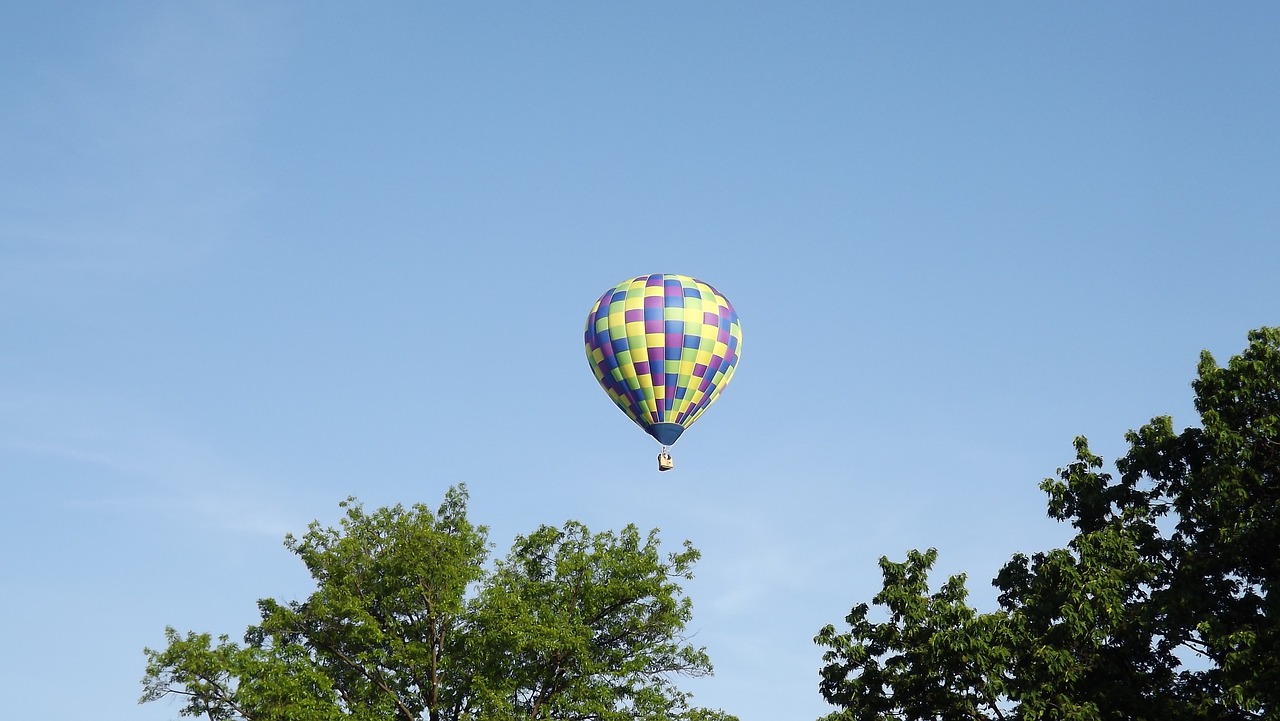 hot air balloon sky trees free photo