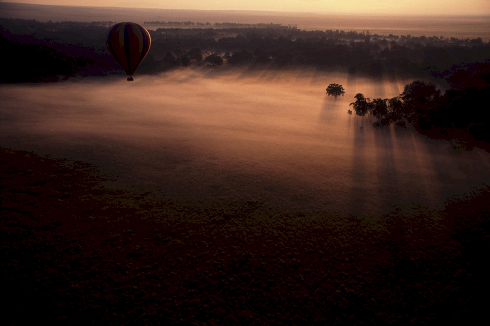 landscape hot air balloon mist free photo