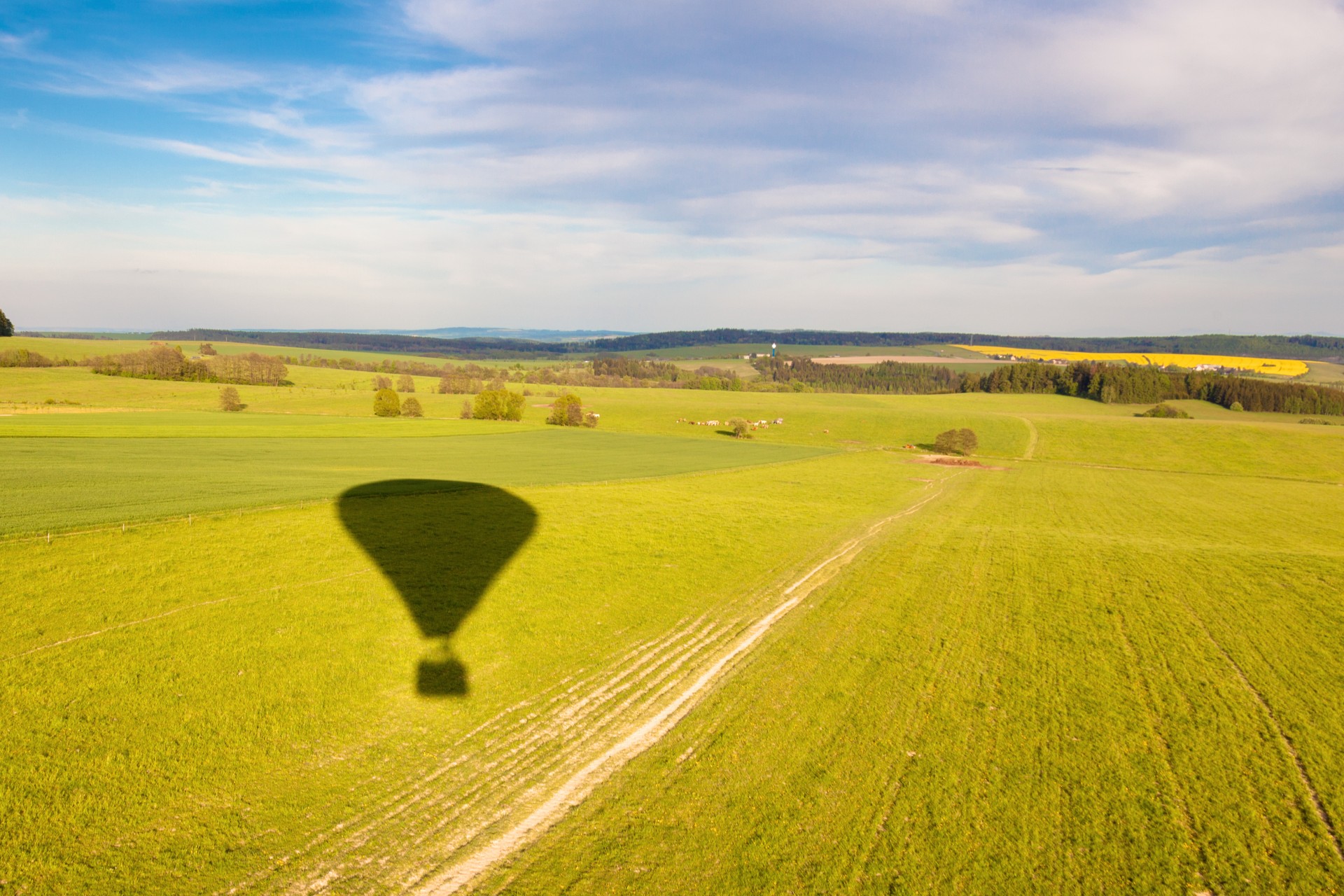 hot air balloon shadow aerial free photo