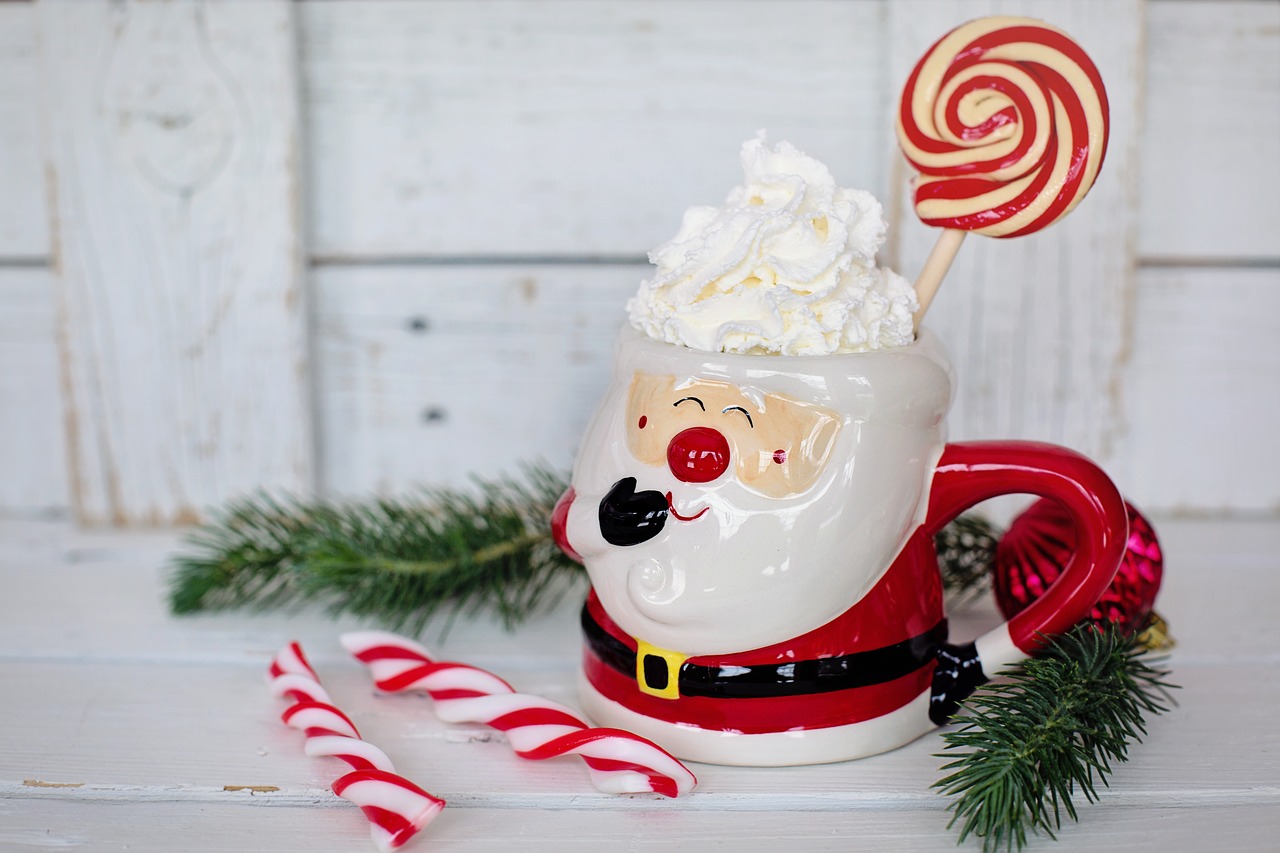 hot chocolate santa mug peppermints free photo