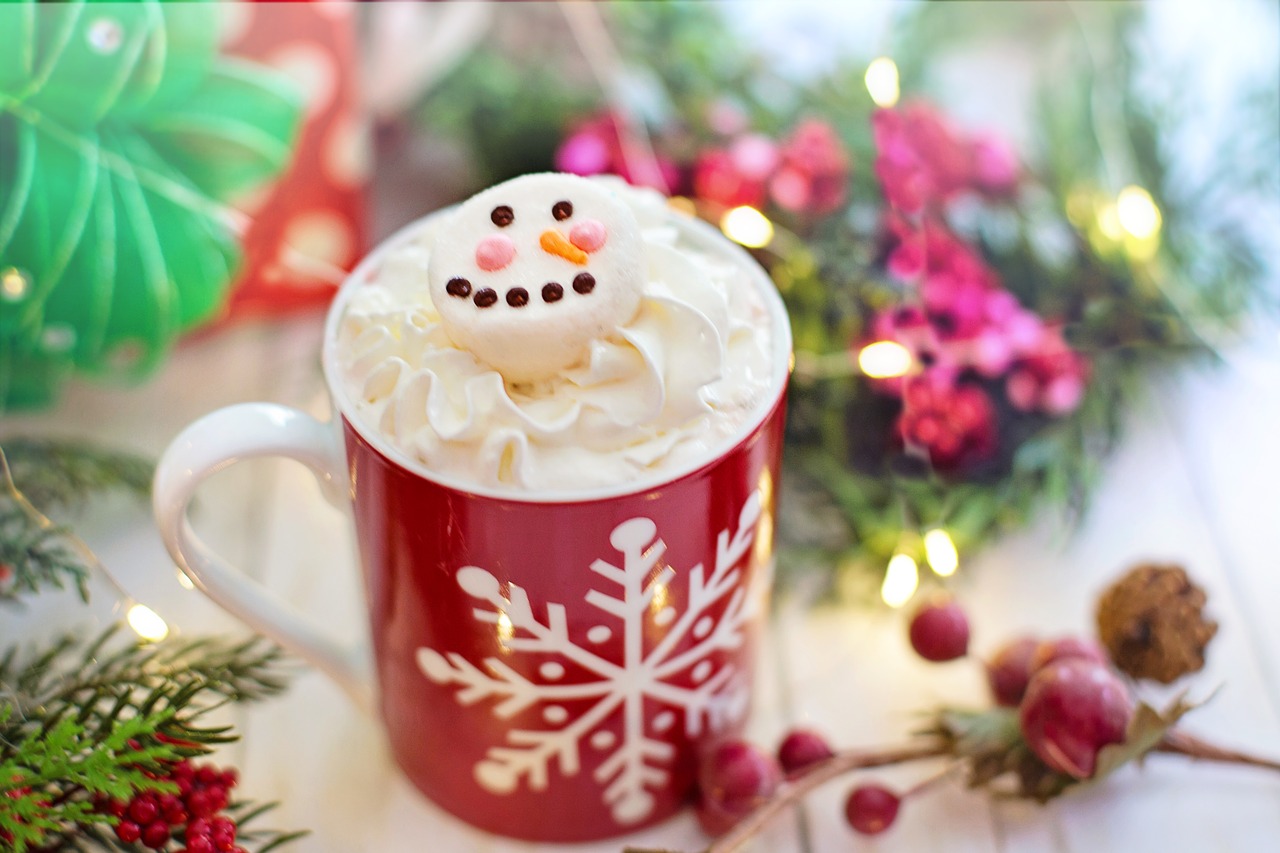 hot chocolate  whipped cream  snowman marshmallow free photo