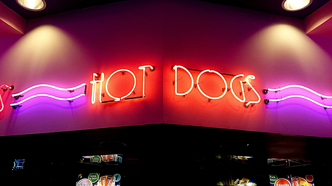 hot dogs shop sign free photo