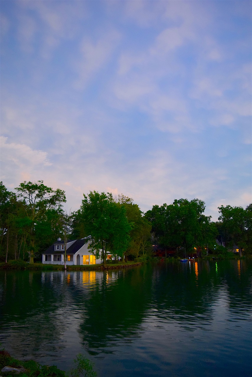 house lake evening free photo