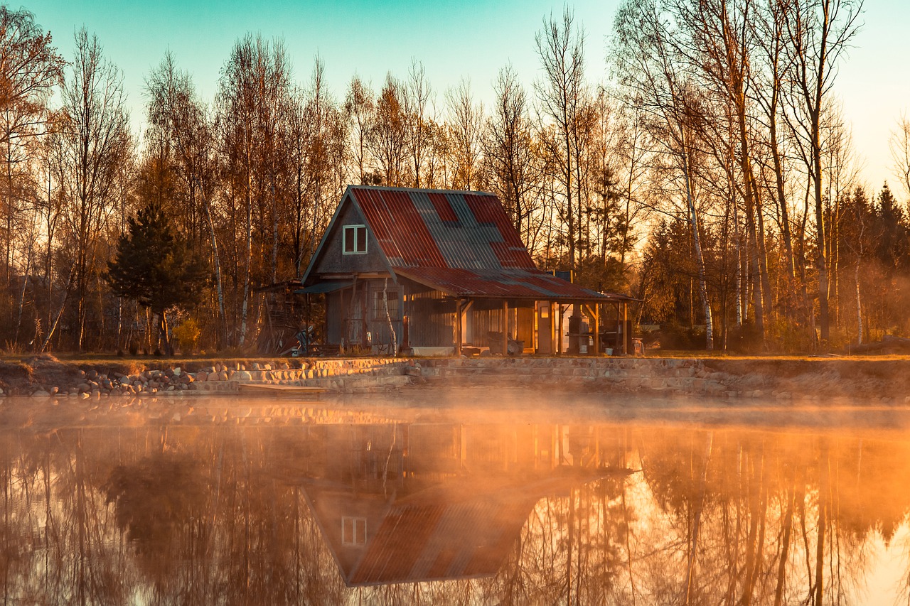 house  pond  the fog free photo