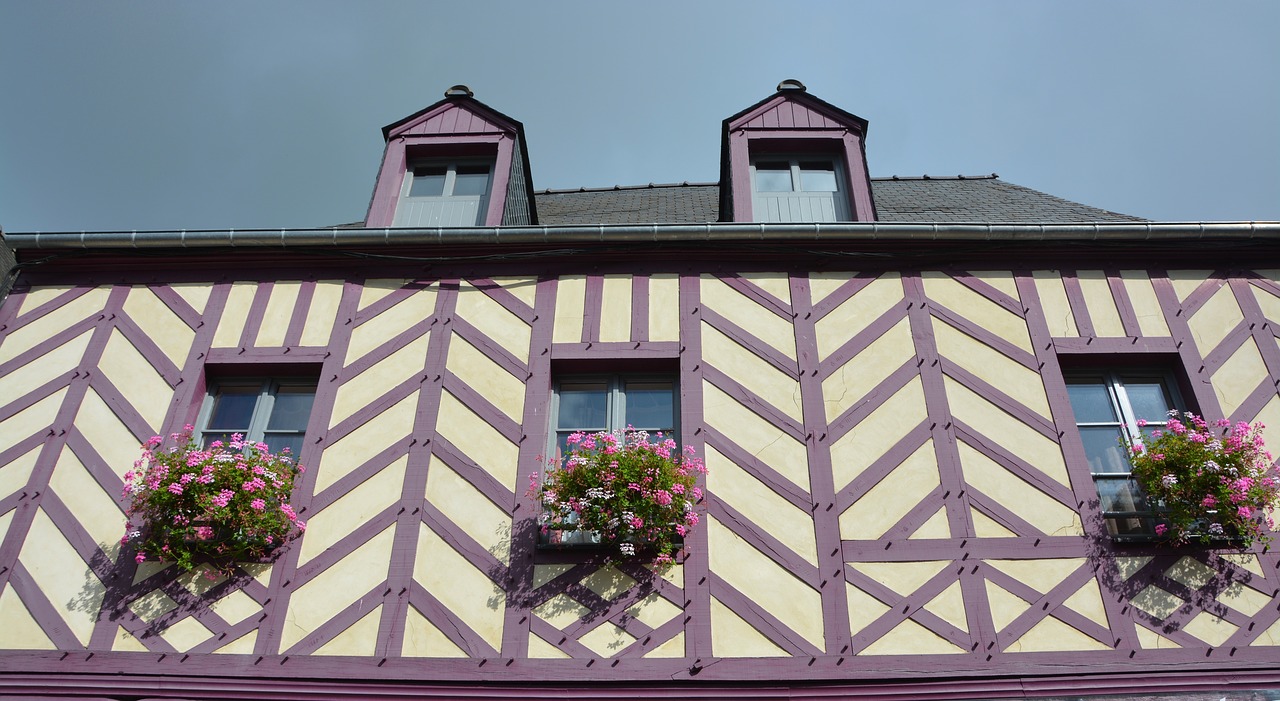 house old timber-framed windows flowered village free photo