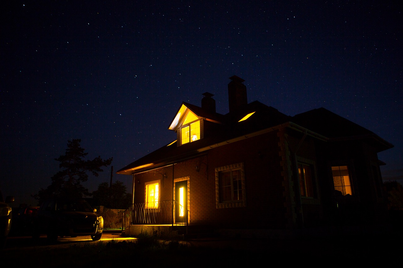 house under the stars starry sky house under the starry sky free photo