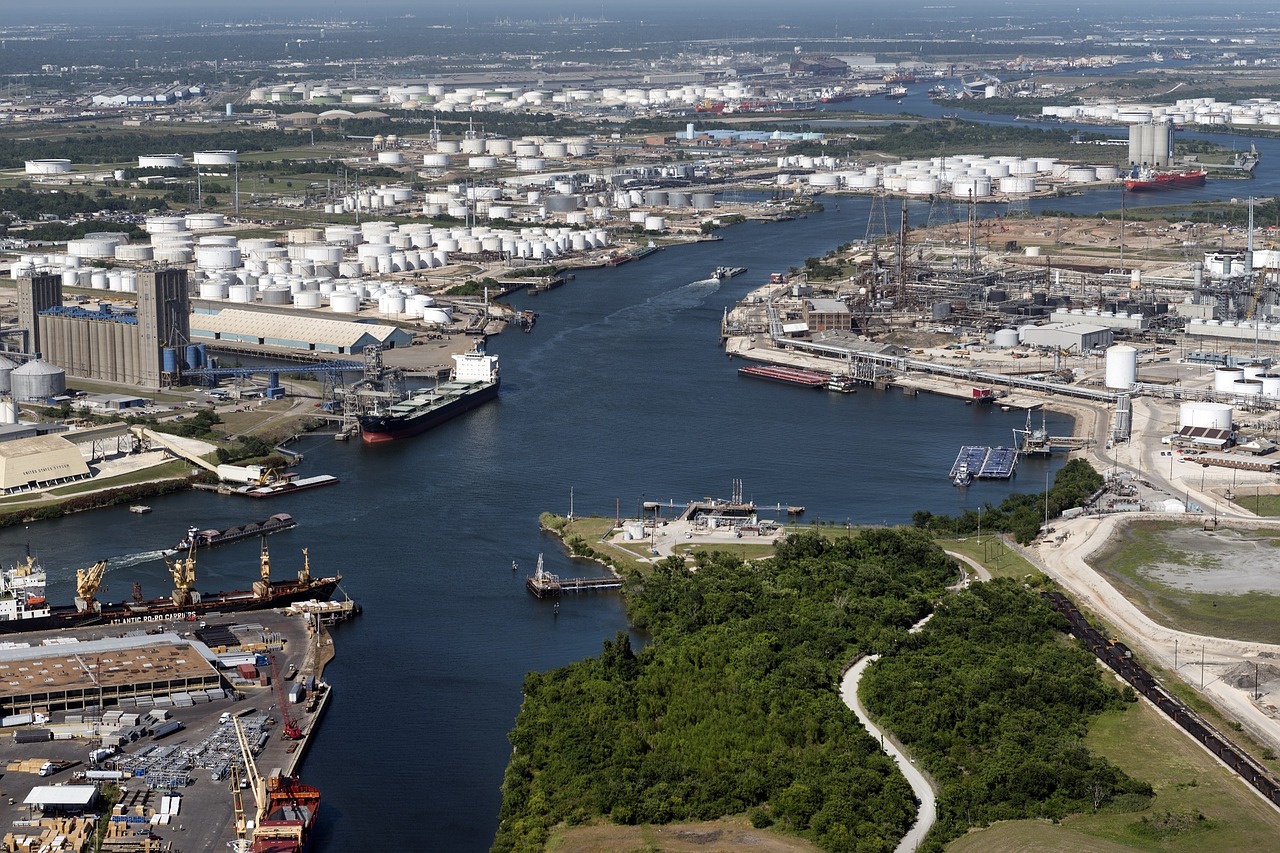 houston ship channel aerial view petroleum facilities free photo