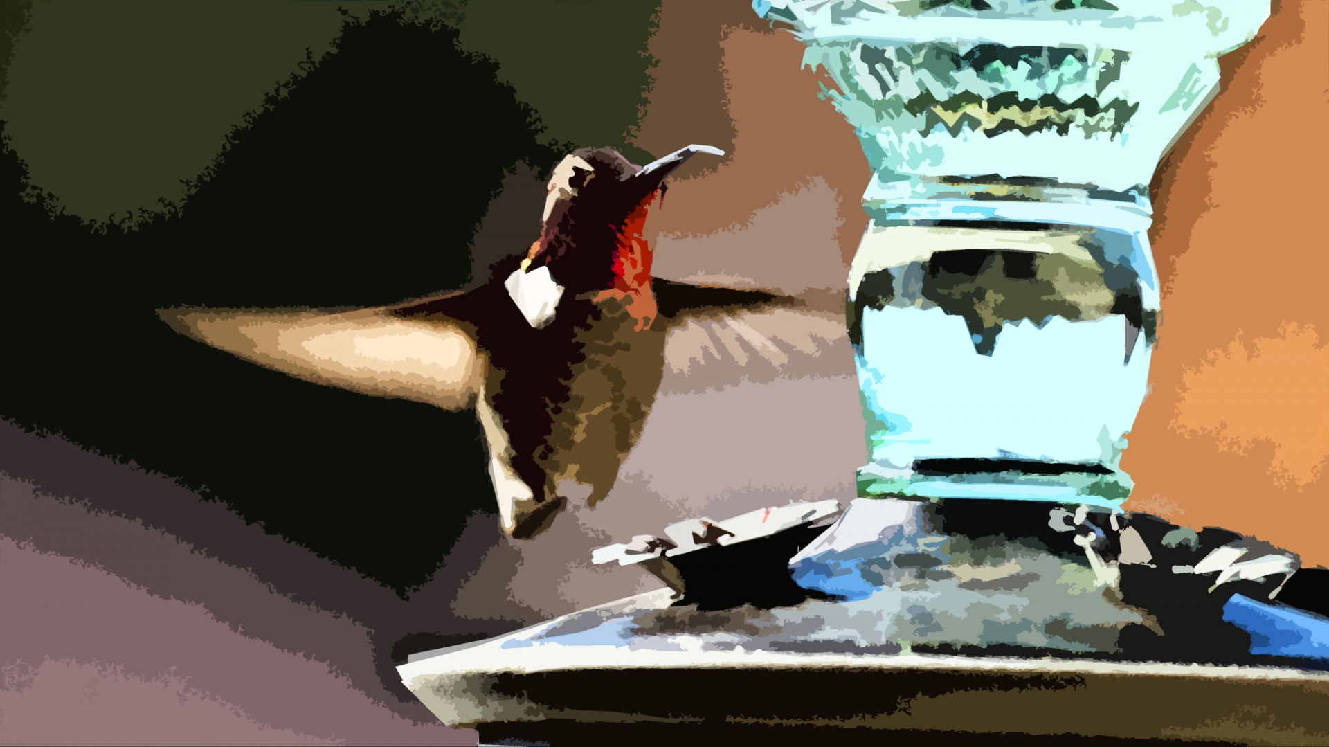 hummingbird painterly red free photo