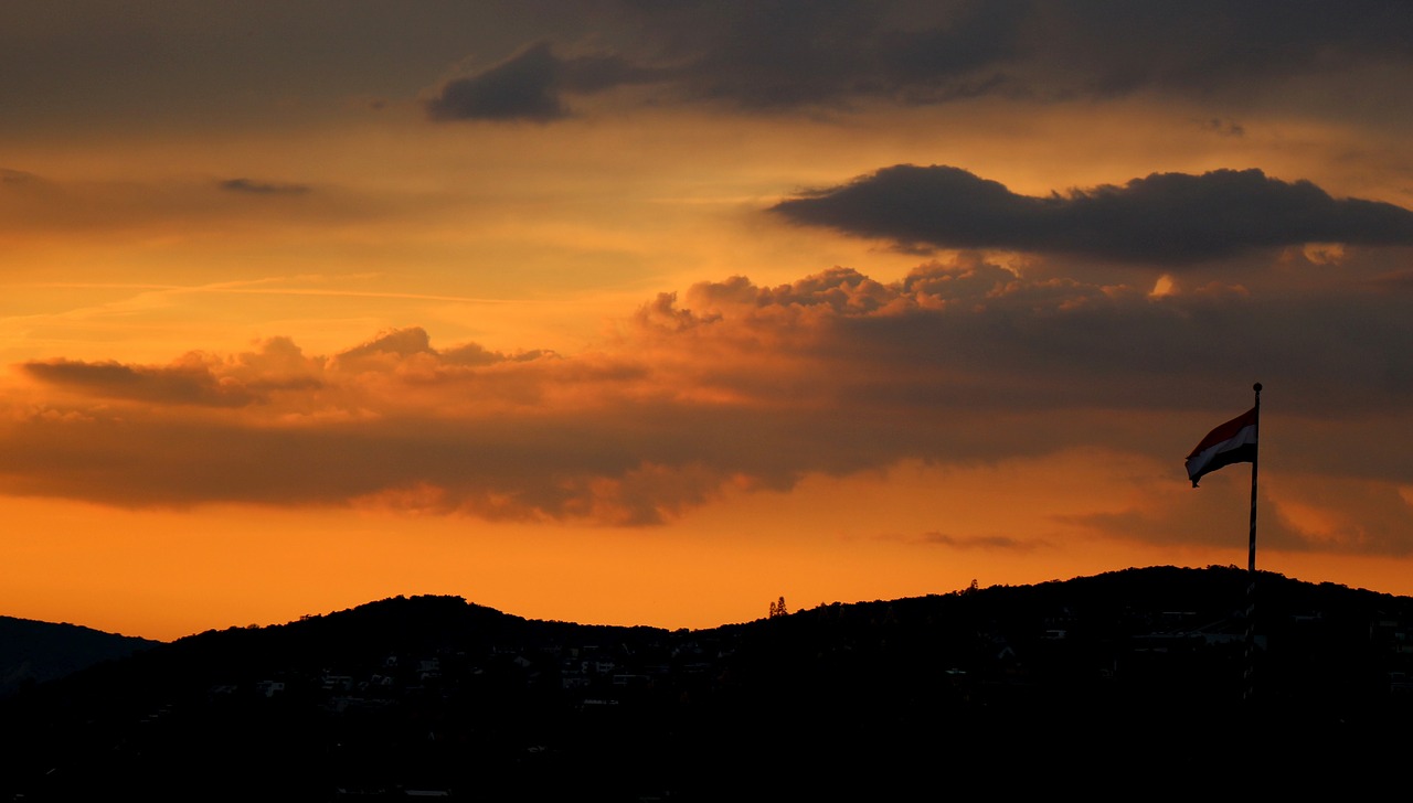 hungarian flag sunset clouds free photo