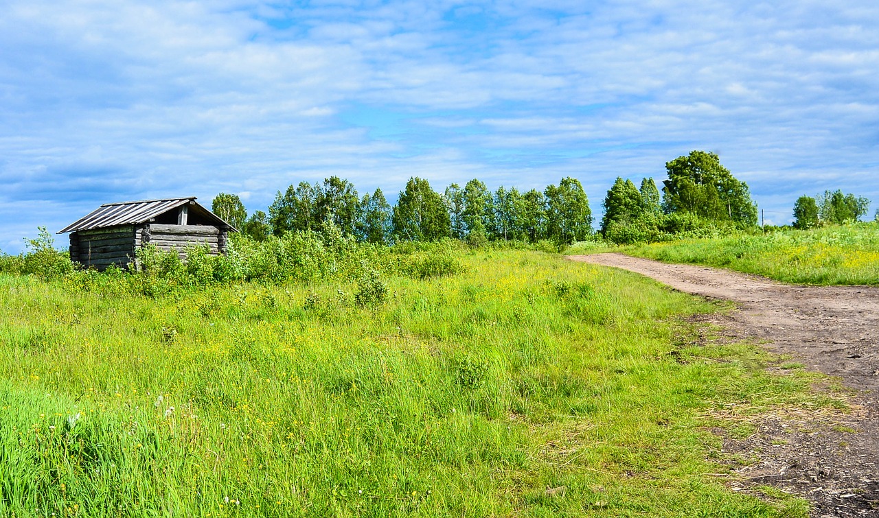 hut path clouds free photo