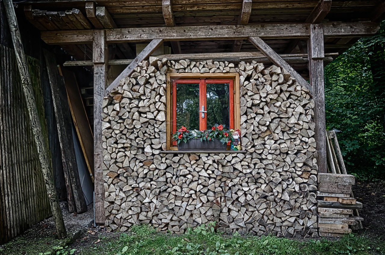 hut wood stacking free photo
