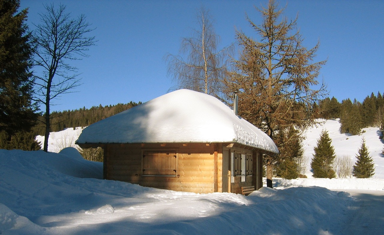 hut roof winter free photo