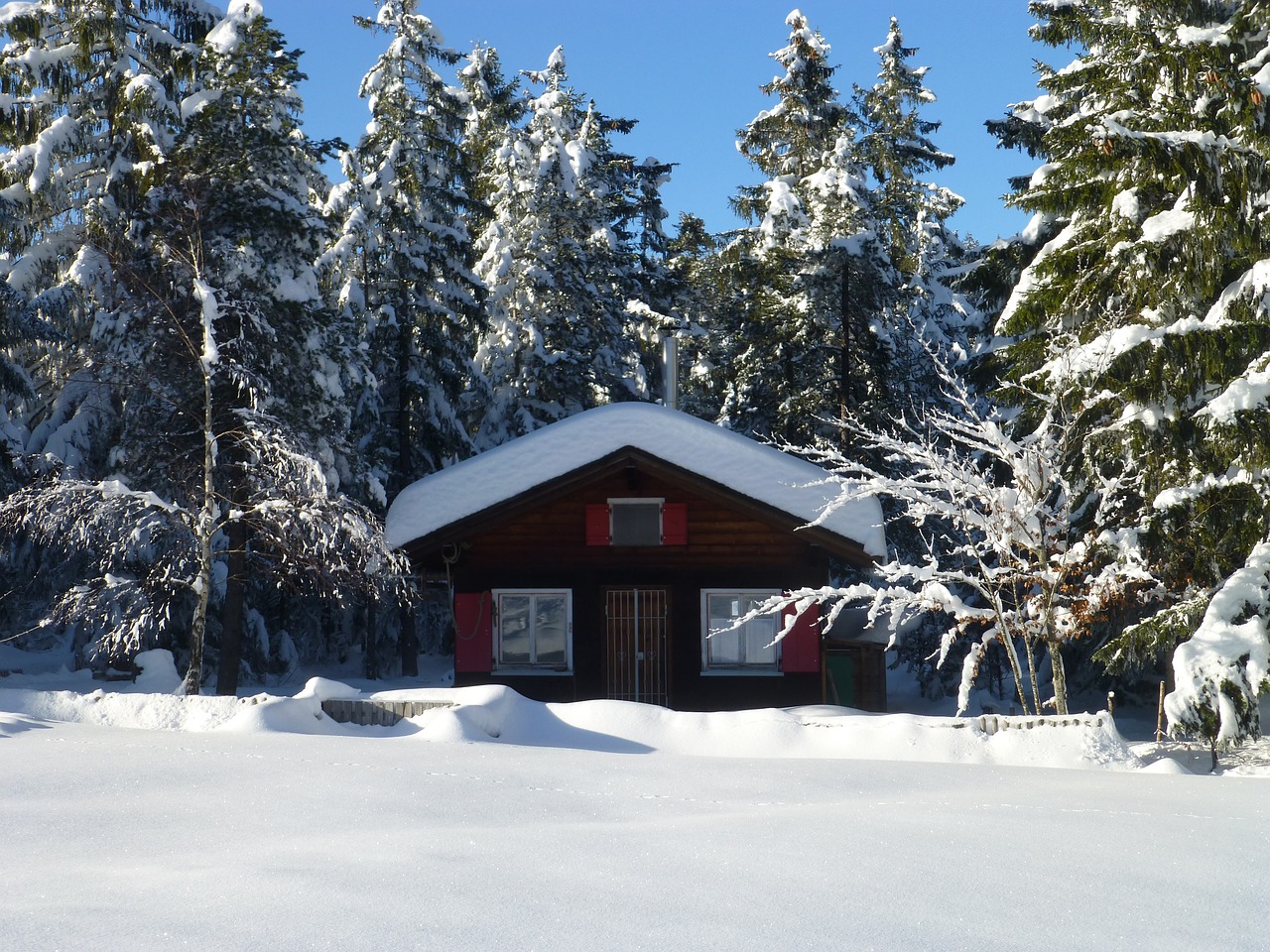 hut snow winter free photo