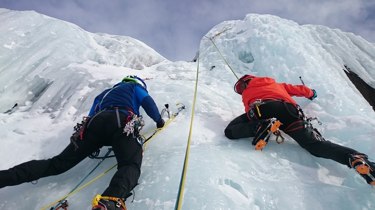 ice climbers climb ice free photo