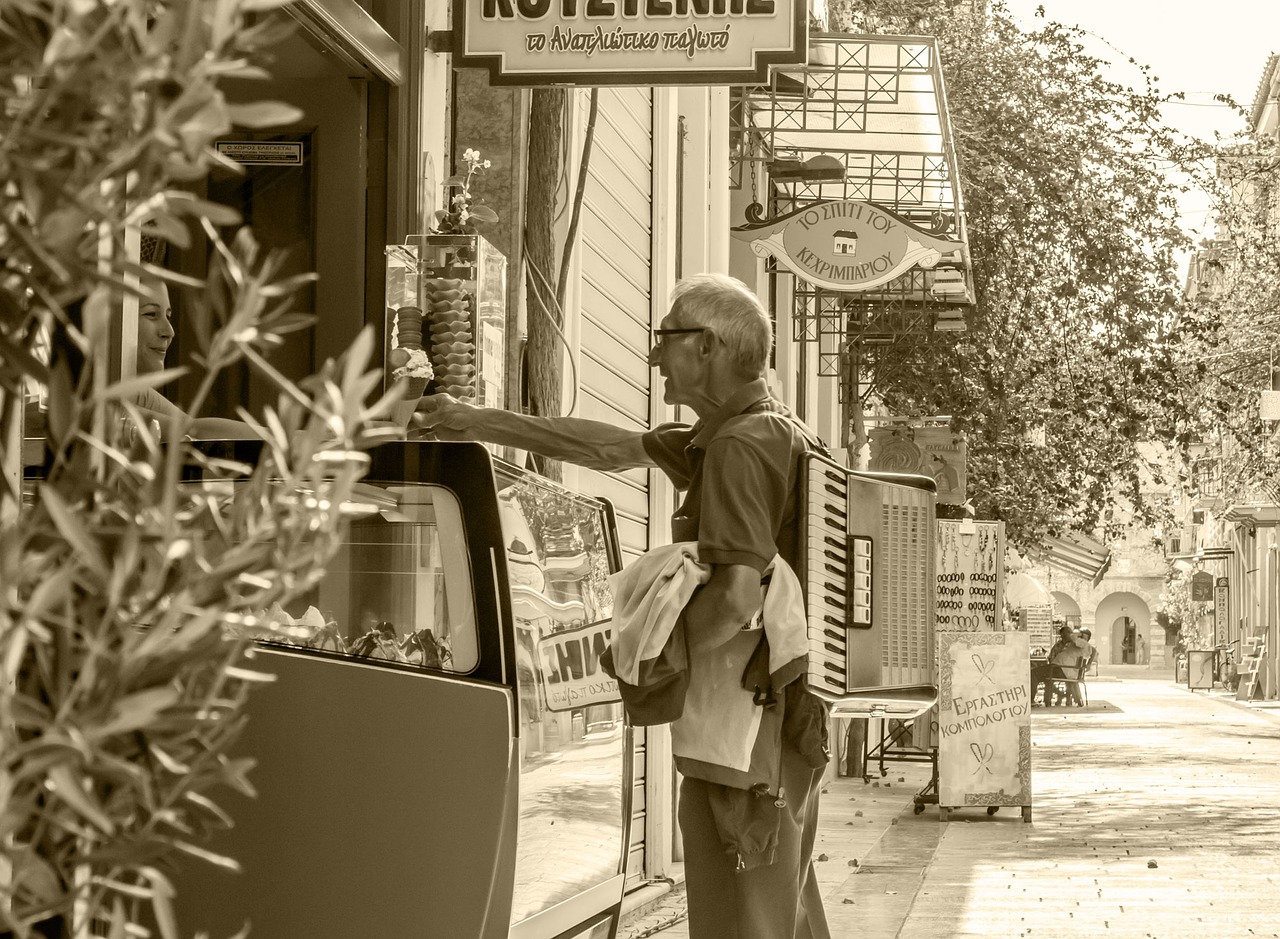 ice cream greece old man free photo