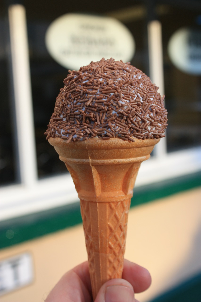 ice cream cone chocolate sprinkles waffle free photo