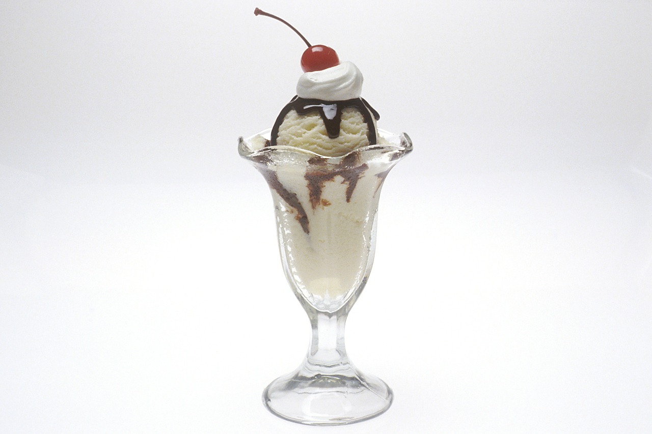 ice cream sundae whipped cream cherry free photo