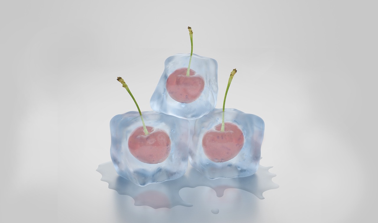 ice cubes cherries frozen free photo